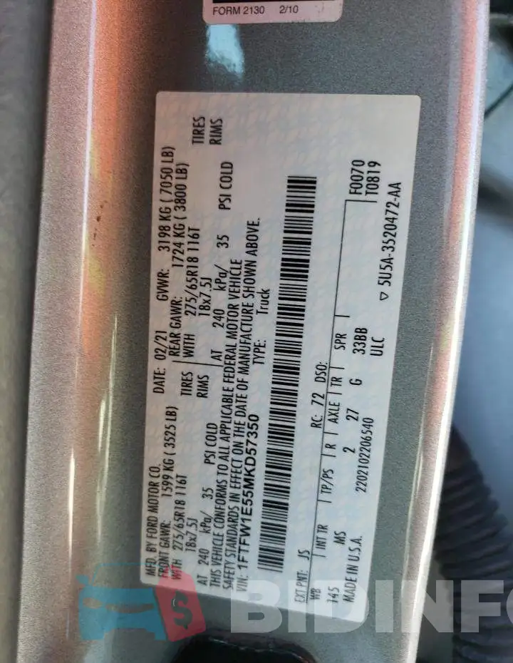 1FTFW1E55MKD57350 Photo# 12