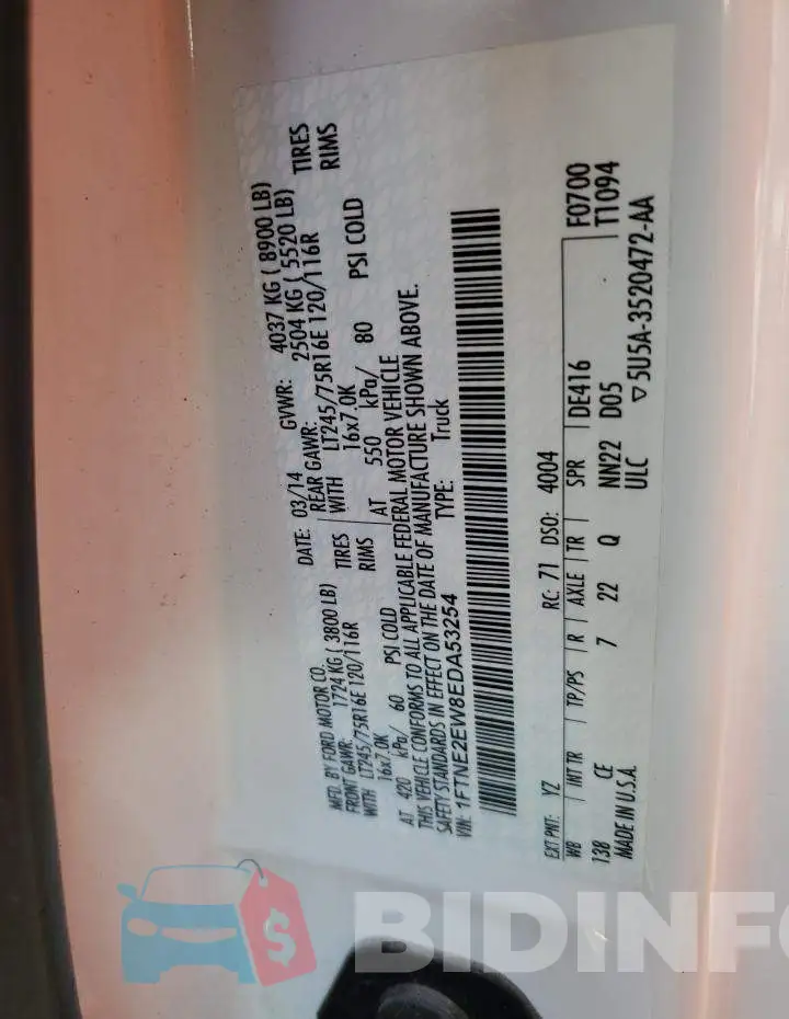 1FTNE2EW8EDA53254 Photo# 13
