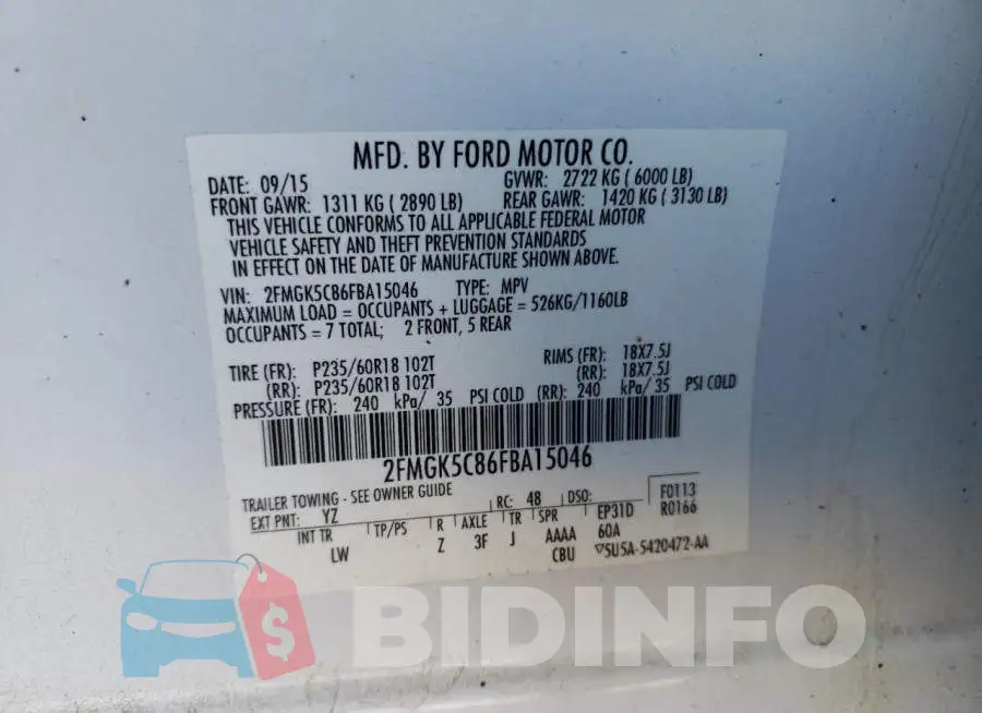 2FMGK5C86FBA15046 Photo# 10