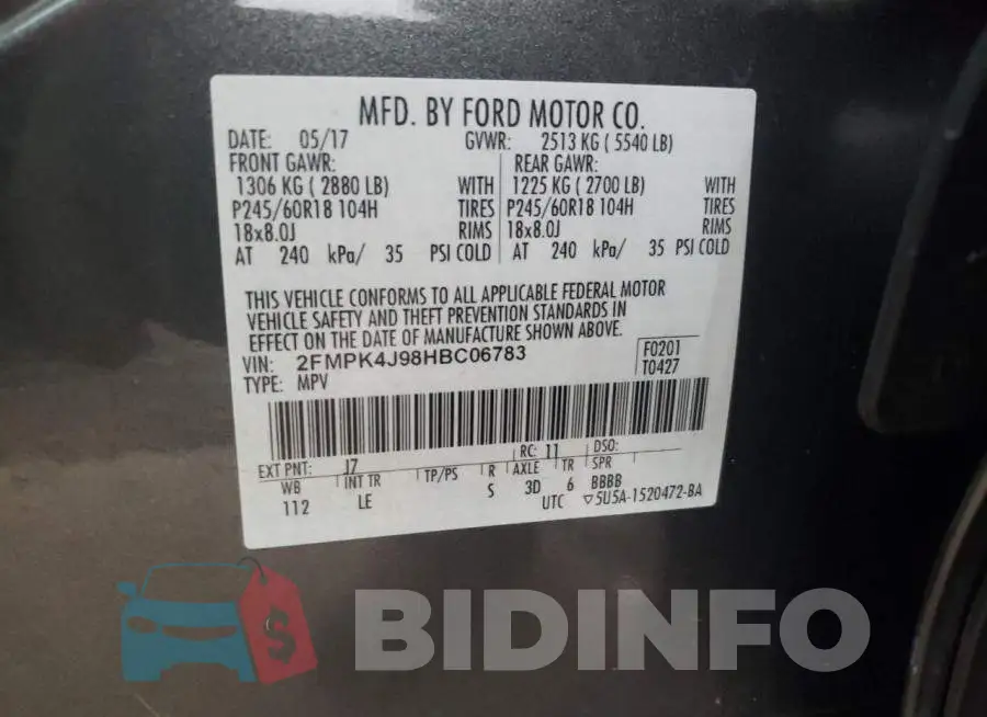 2FMPK4J98HBC06783 Photo# 13