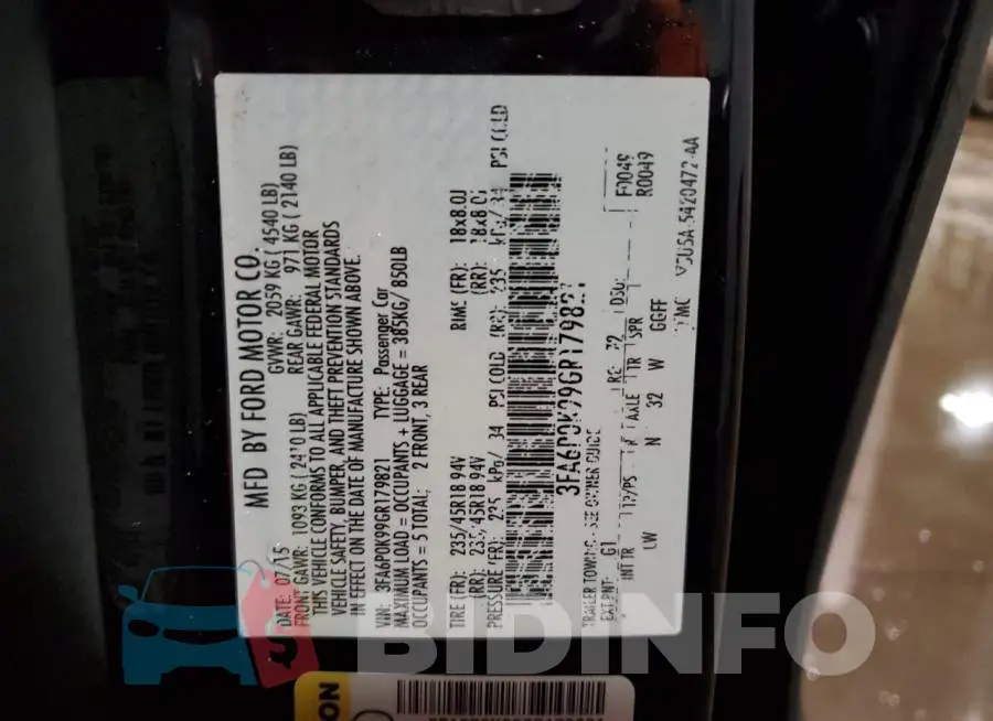 3FA6P0K99GR179821 Photo# 12