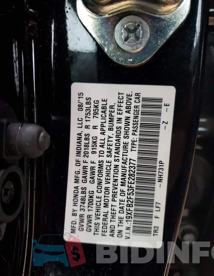 19XFB2F53FE282377 Photo# 12