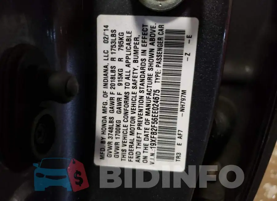 19XFB2F56EE024675 Photo# 12