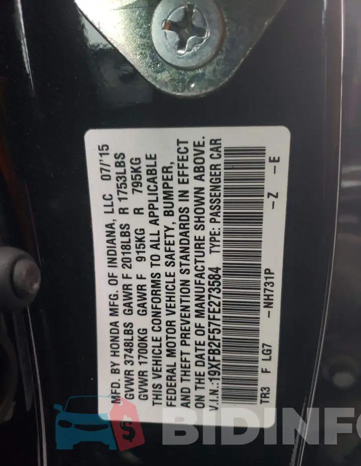 19XFB2F57FE273584 Photo# 12