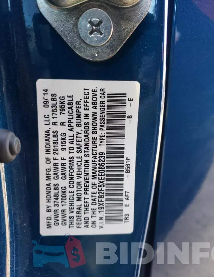 19XFB2F5XEE086239 Photo# 12