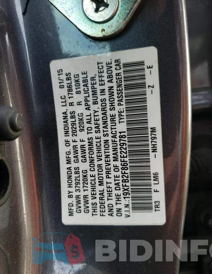 19XFB2F86FE229781 Photo# 12