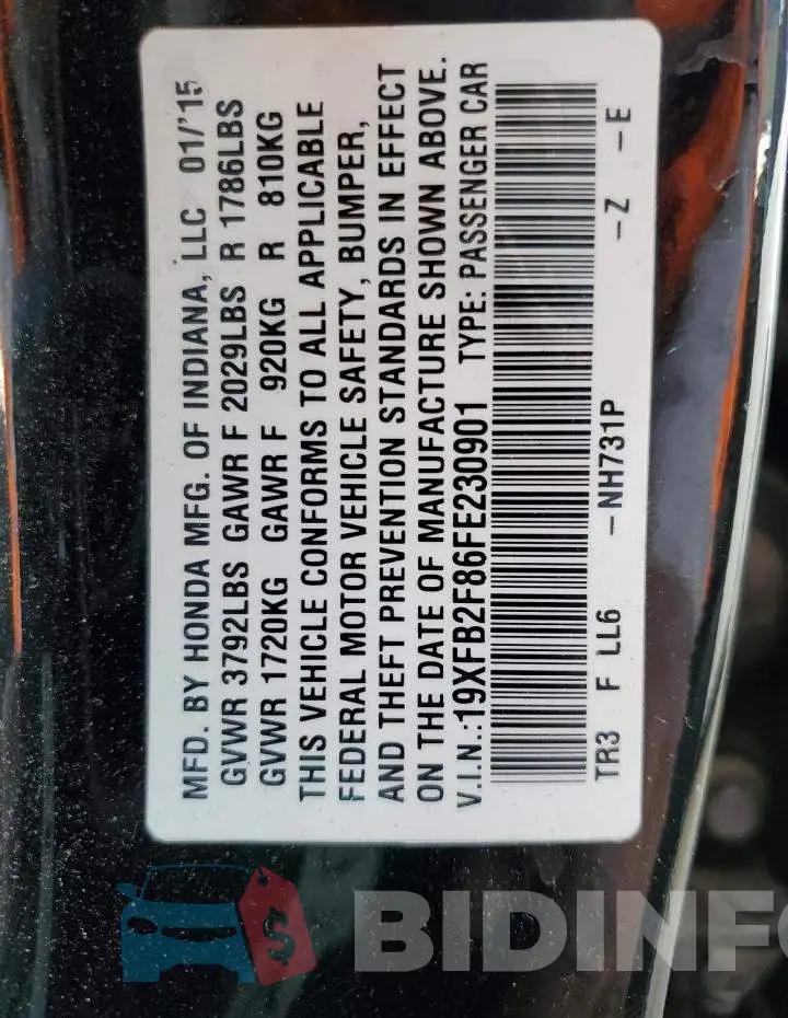 19XFB2F86FE230901 Photo# 13