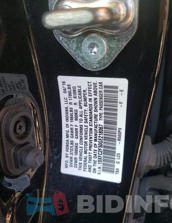19XFC2F50GE218067 Photo# 12