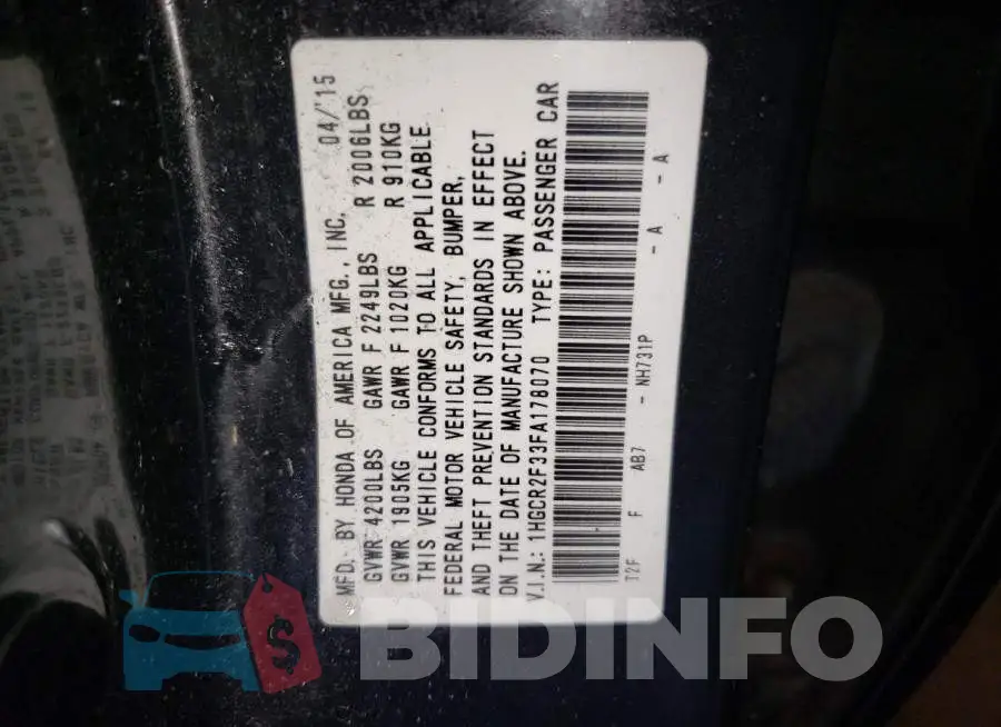 1HGCR2F33FA178070 Photo# 12