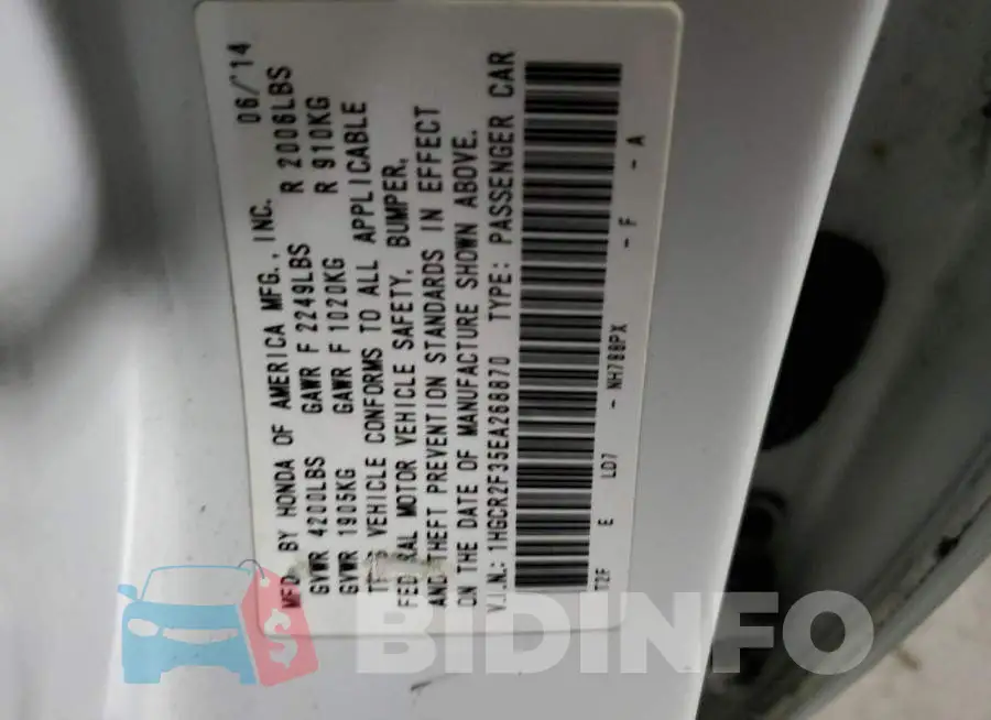 1HGCR2F35EA268870 Photo# 12