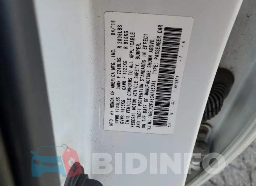 1HGCR2F35GA185331 Photo# 12