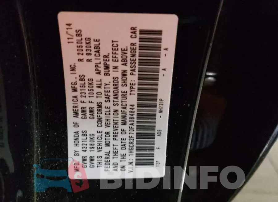 1HGCR2F70FA064644 Photo# 12