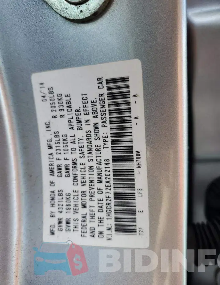 1HGCR2F72EA202148 Photo# 12