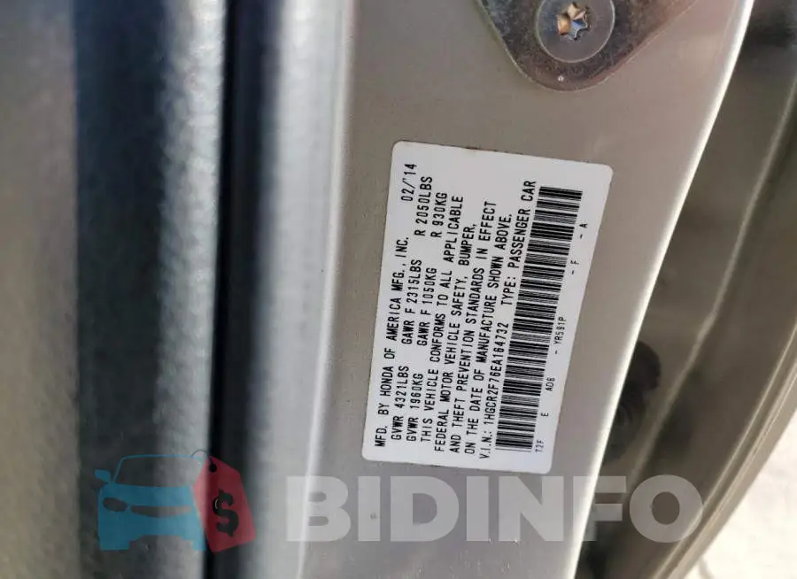 1HGCR2F76EA164732 Photo# 12