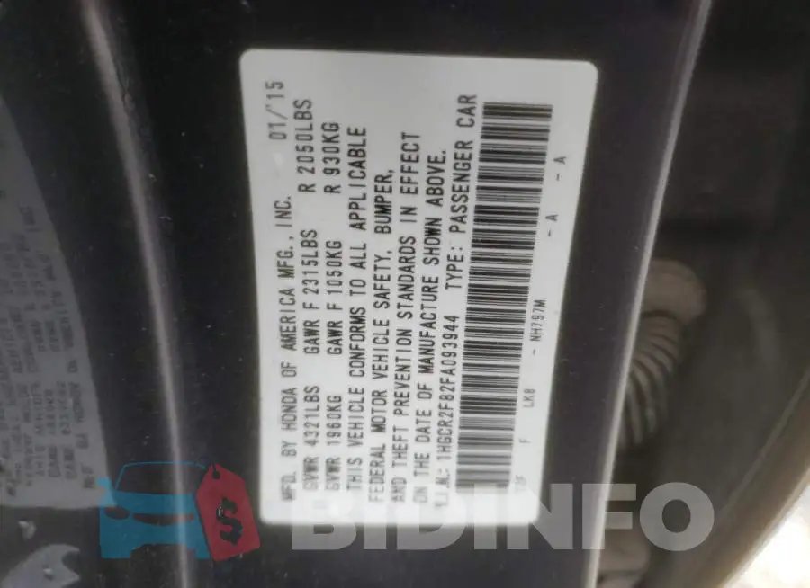 1HGCR2F82FA093944 Photo# 12