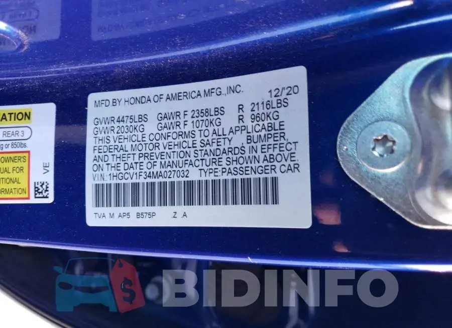 1HGCV1F34MA027032 Photo# 12