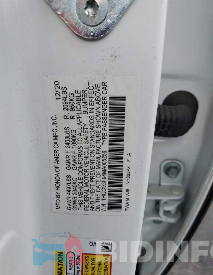 1HGCV3F94MA005256 Photo# 10