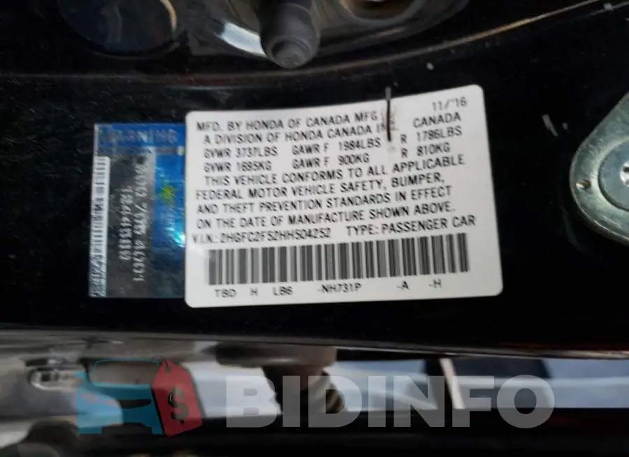 2HGFC2F52HH504252 Photo# 12