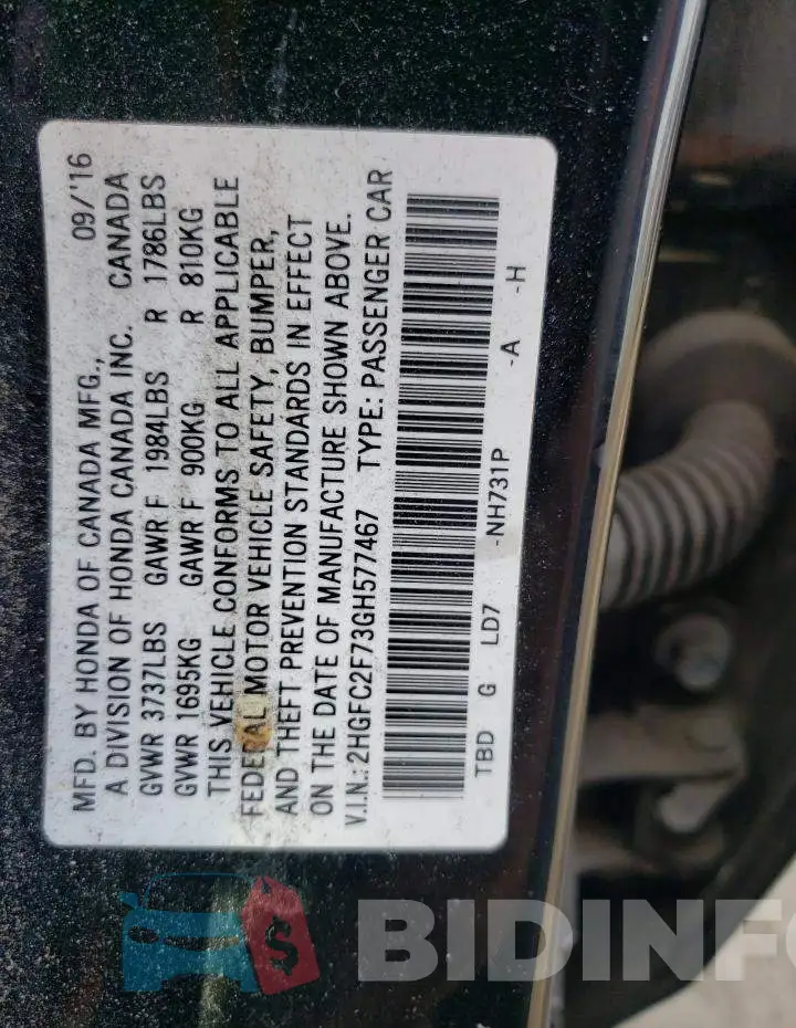 2HGFC2F73GH577467 Photo# 10