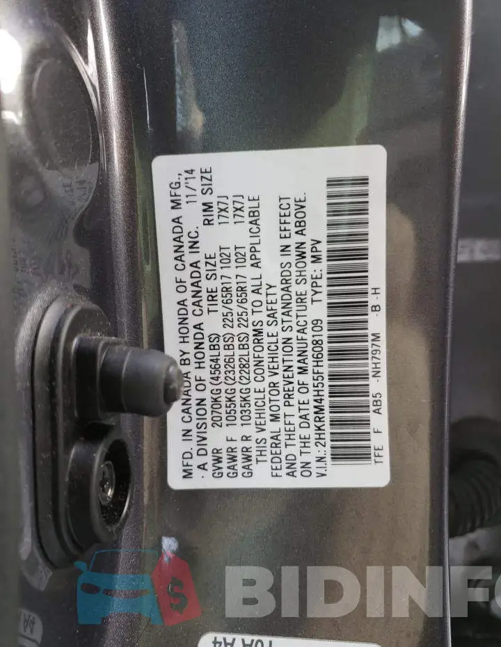 2HKRM4H55FH608109 Photo# 13