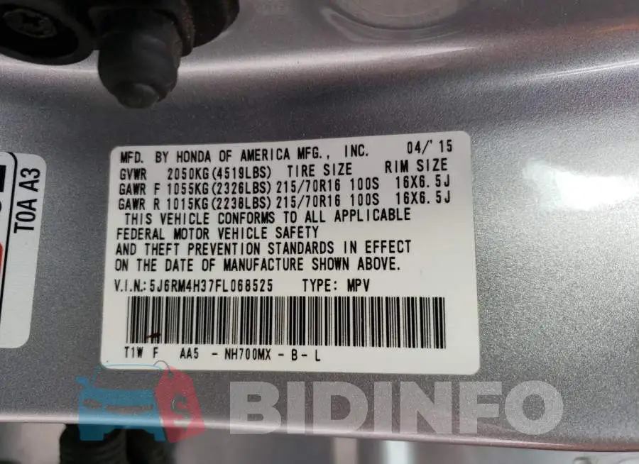 5J6RM4H37FL068525 Photo# 14