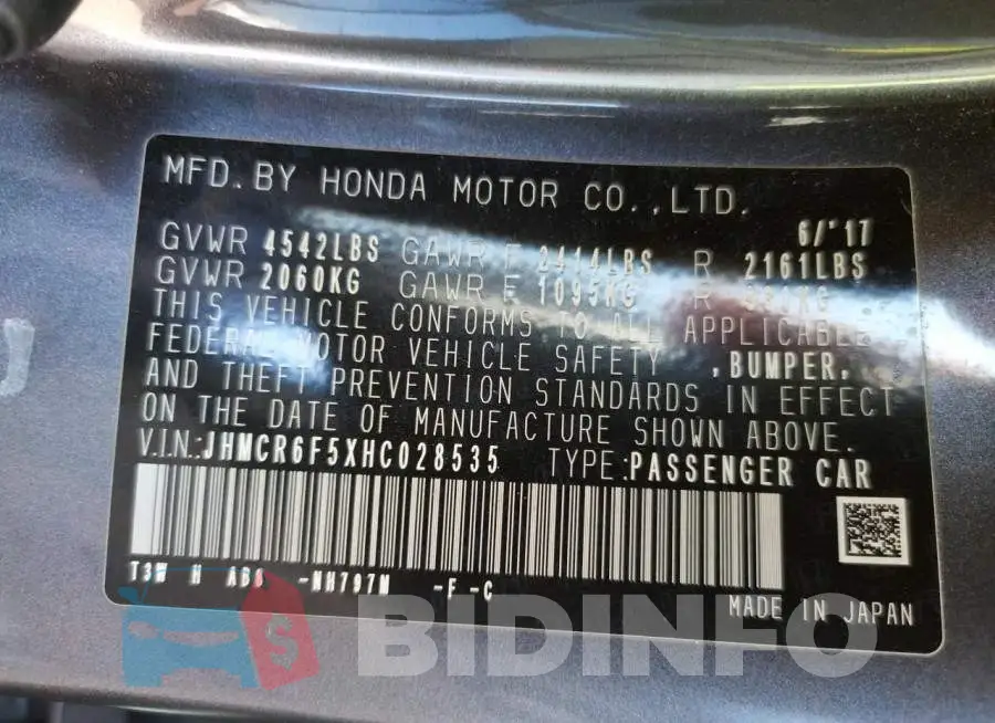 JHMCR6F5XHC028535 Photo# 12