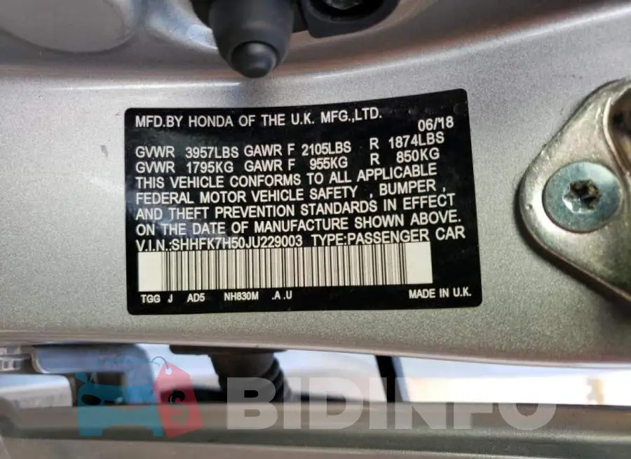 SHHFK7H50JU229003 Photo# 12