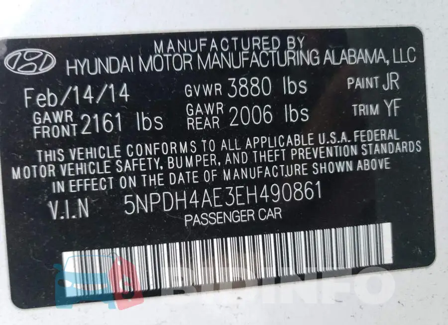 5NPDH4AE3EH490861 Photo# 13