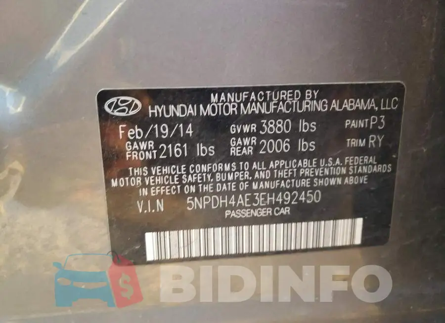 5NPDH4AE3EH492450 Photo# 13
