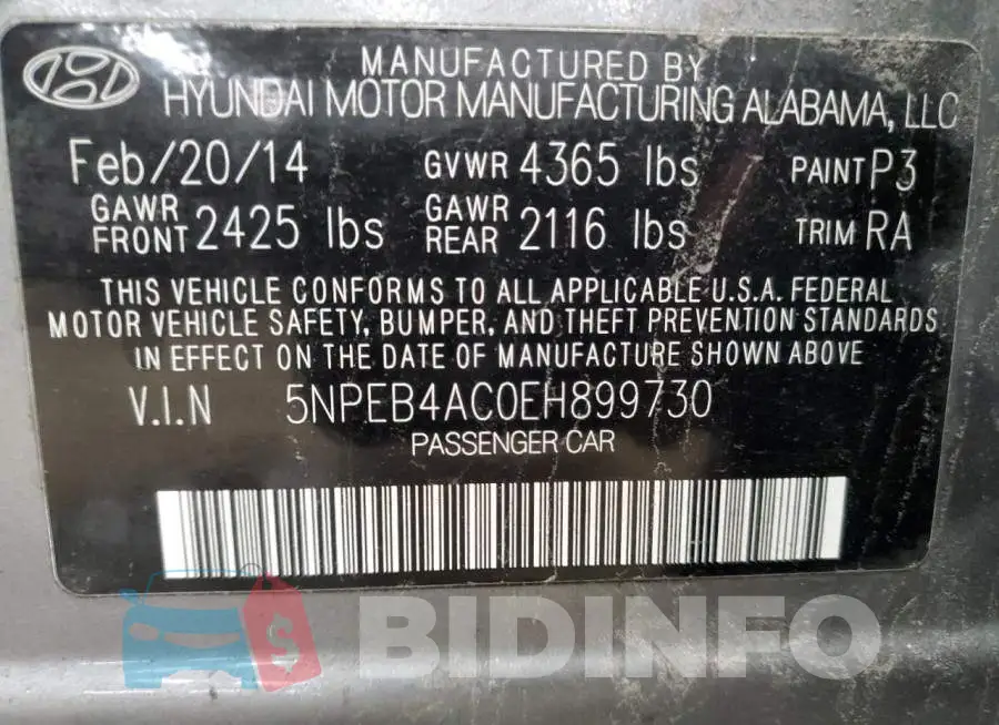 5NPEB4AC0EH899730 Photo# 12