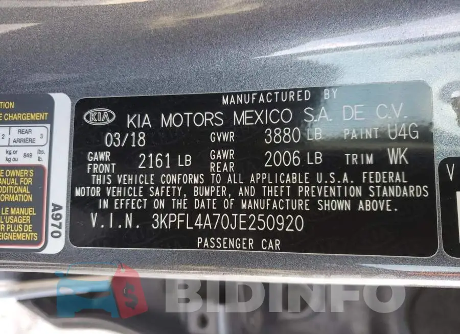 3KPFL4A70JE250920 Photo# 12