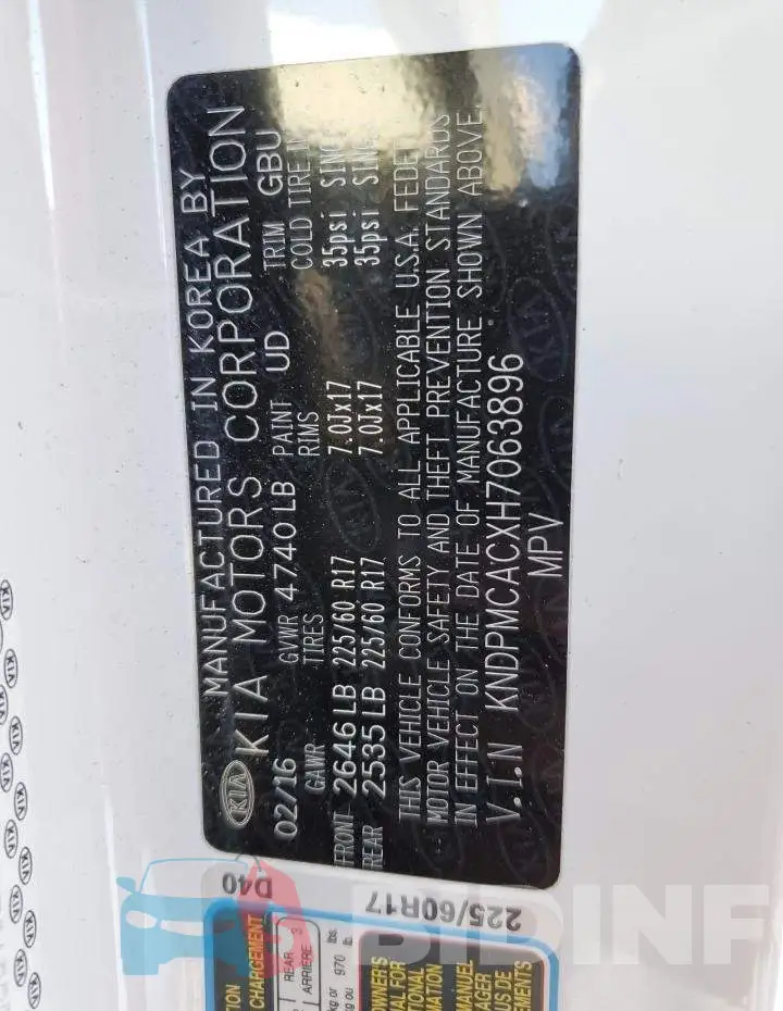 KNDPMCACXH7063896 Photo# 13