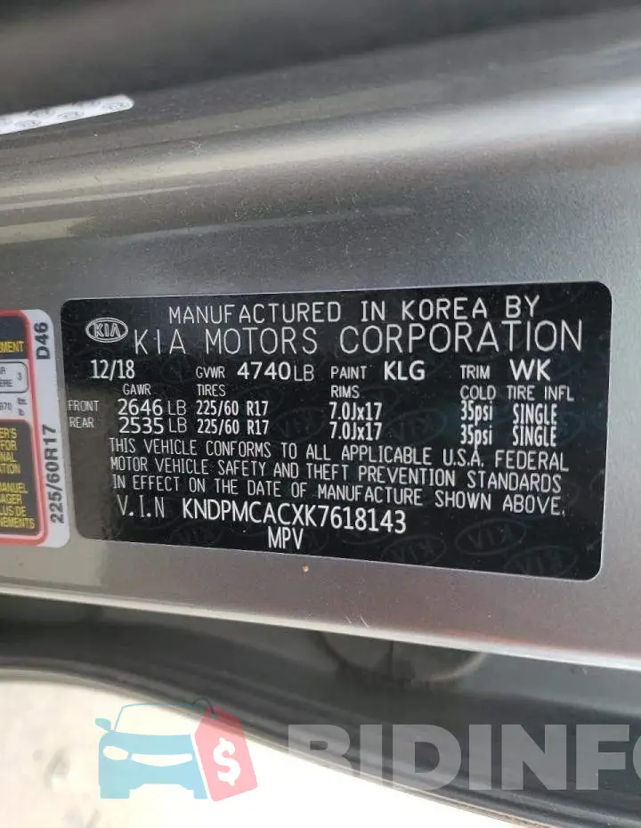 KNDPMCACXK7618143 Photo# 10