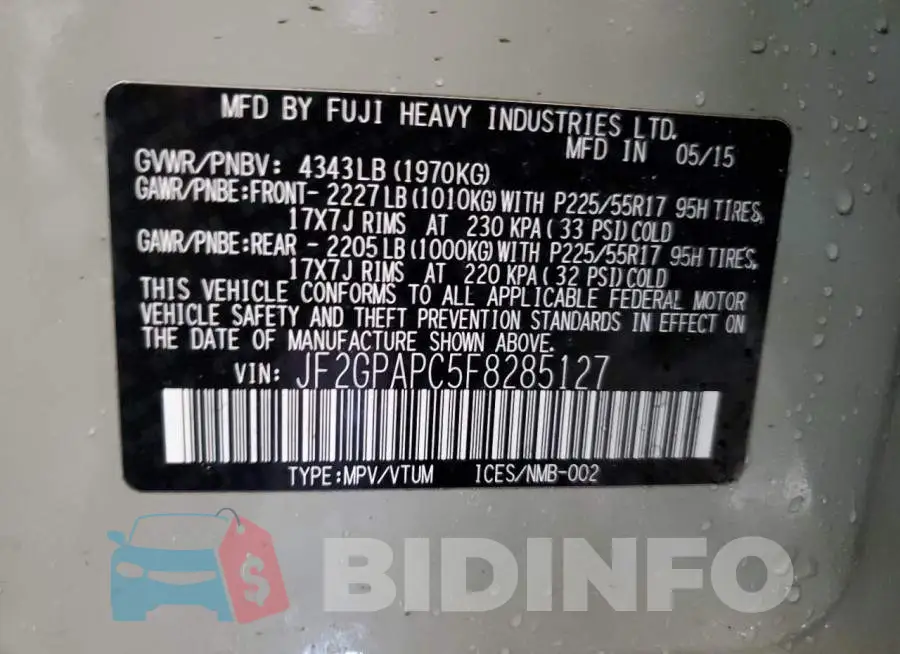 JF2GPAPC5F8285127 Photo# 14