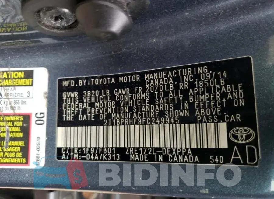 2T1BPRHE8FC249945 Photo# 12