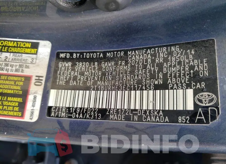 2T1BURHE3EC117456 Photo# 10