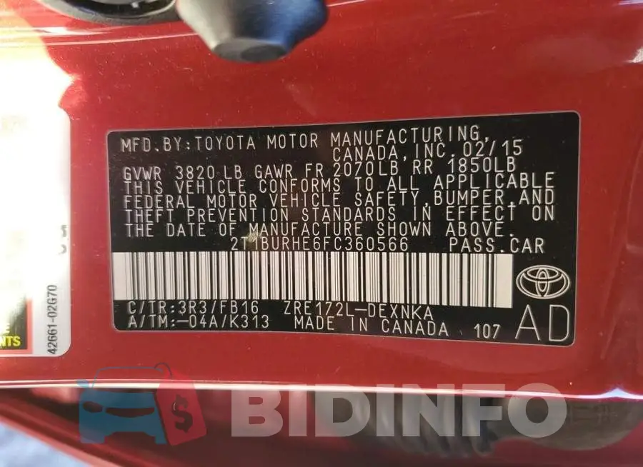 2T1BURHE6FC360566 Photo# 12