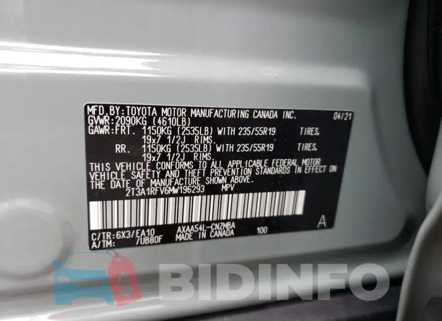 2T3A1RFV6MW196293 Photo# 12
