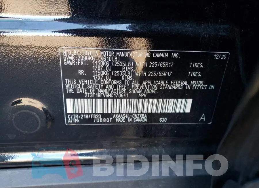 2T3F1RFV6MC170641 Photo# 10