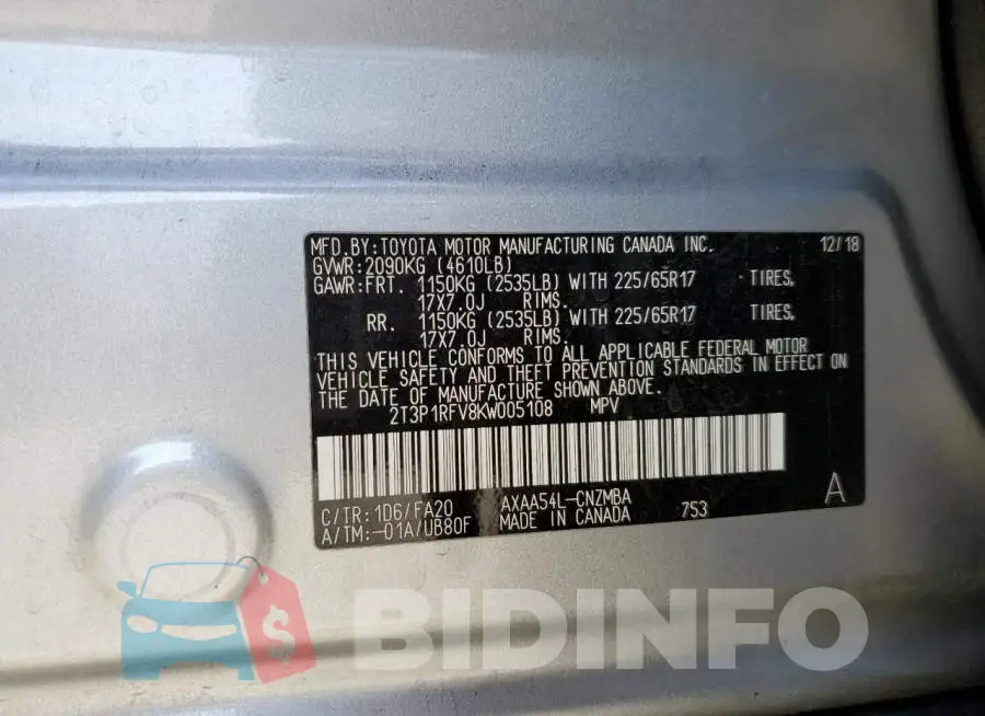 2T3P1RFV8KW005108 Photo# 10