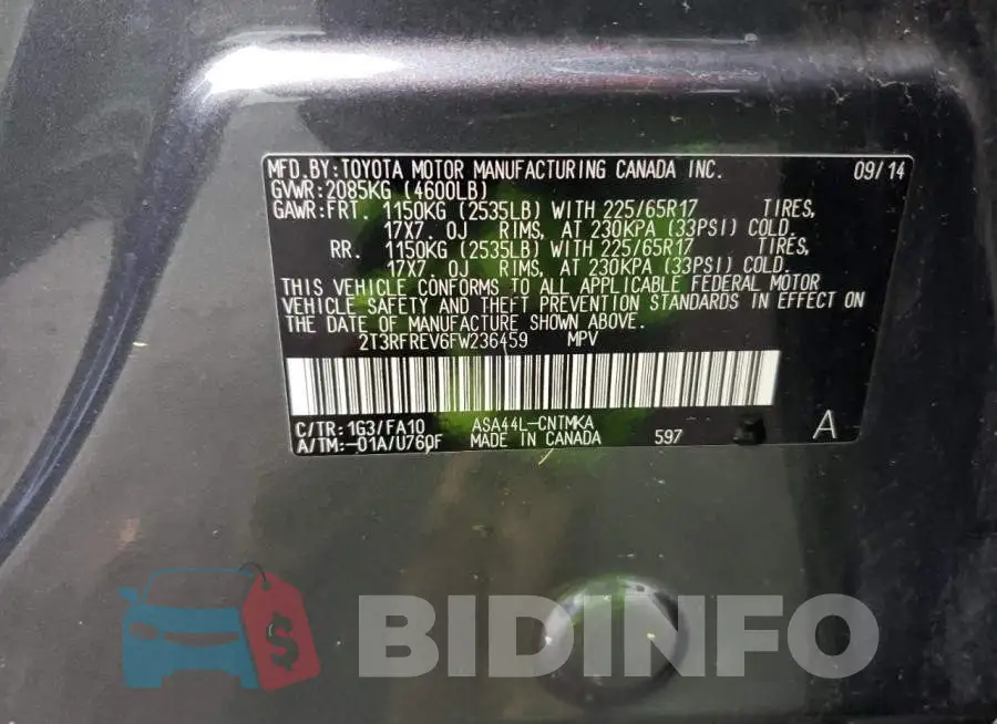 2T3RFREV6FW236459 Photo# 13