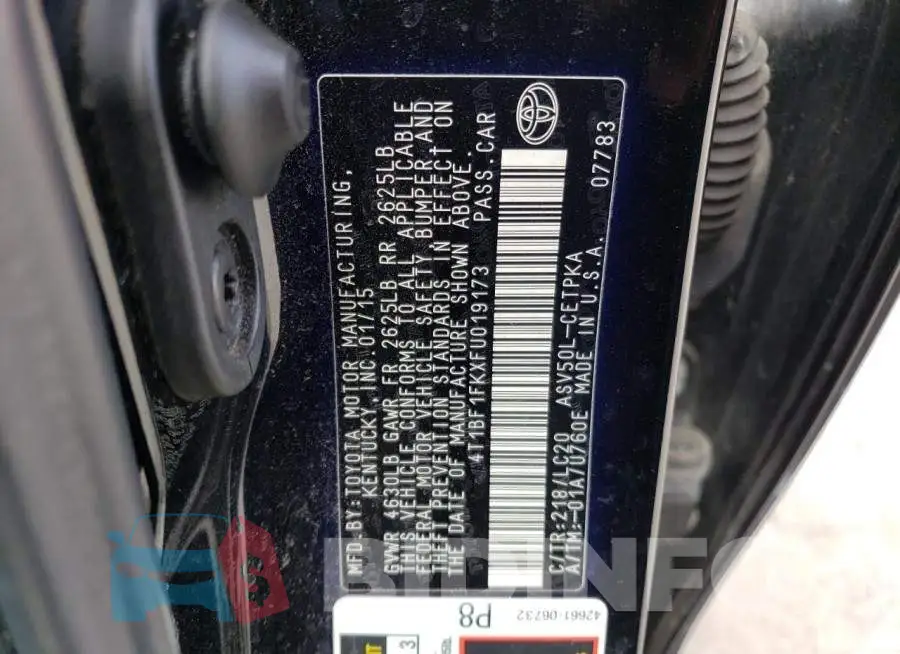 4T1BF1FKXFU019173 Photo# 12
