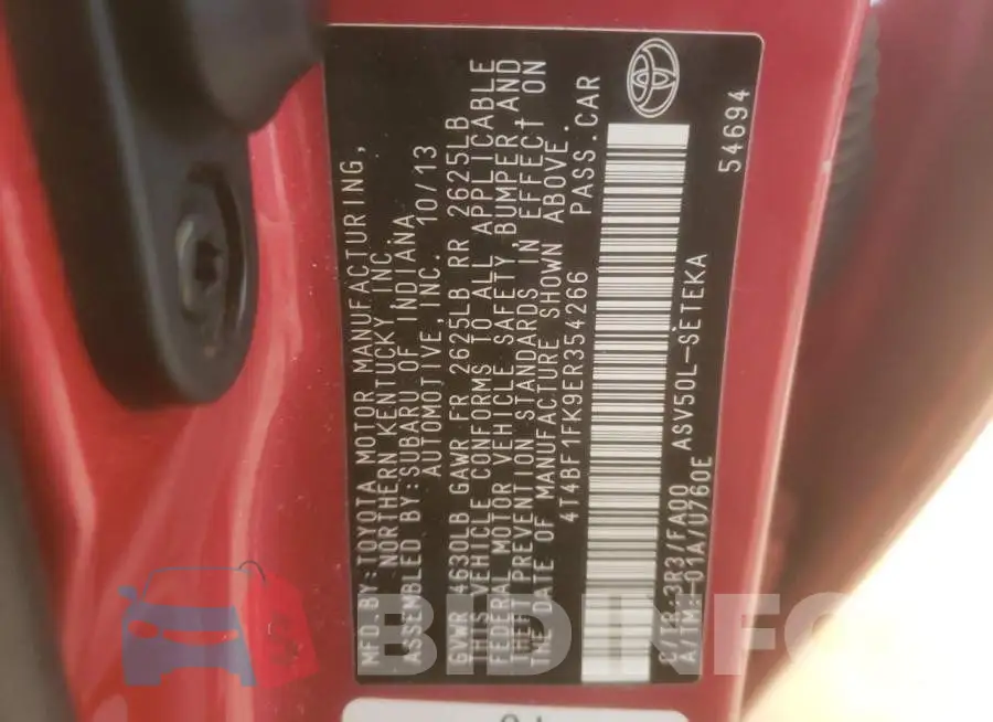 4T4BF1FK9ER354266 Photo# 12