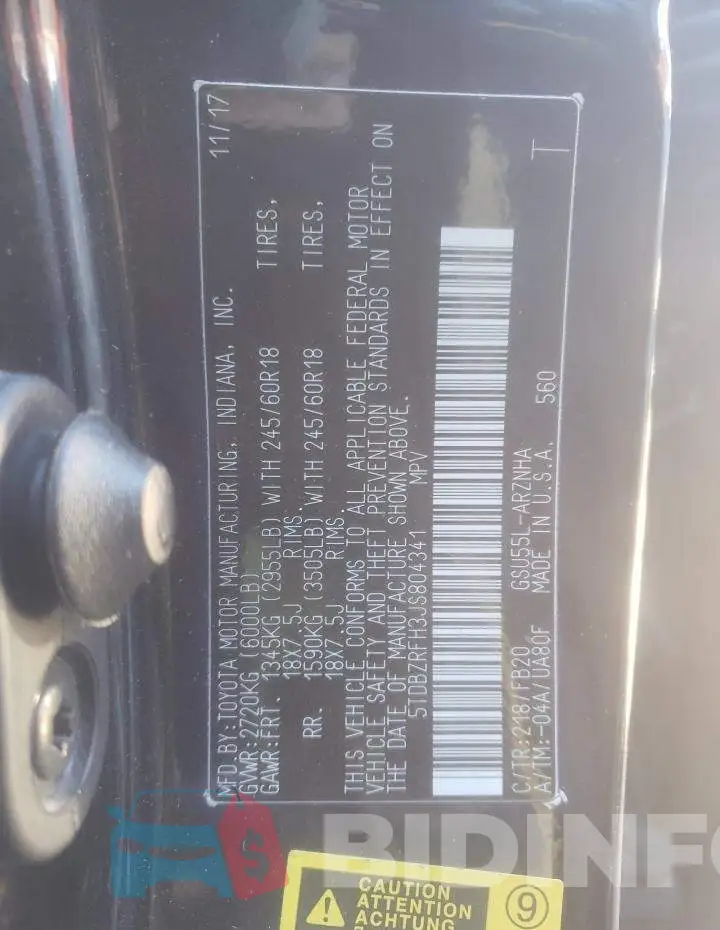 5TDBZRFH3JS804341 Photo# 13
