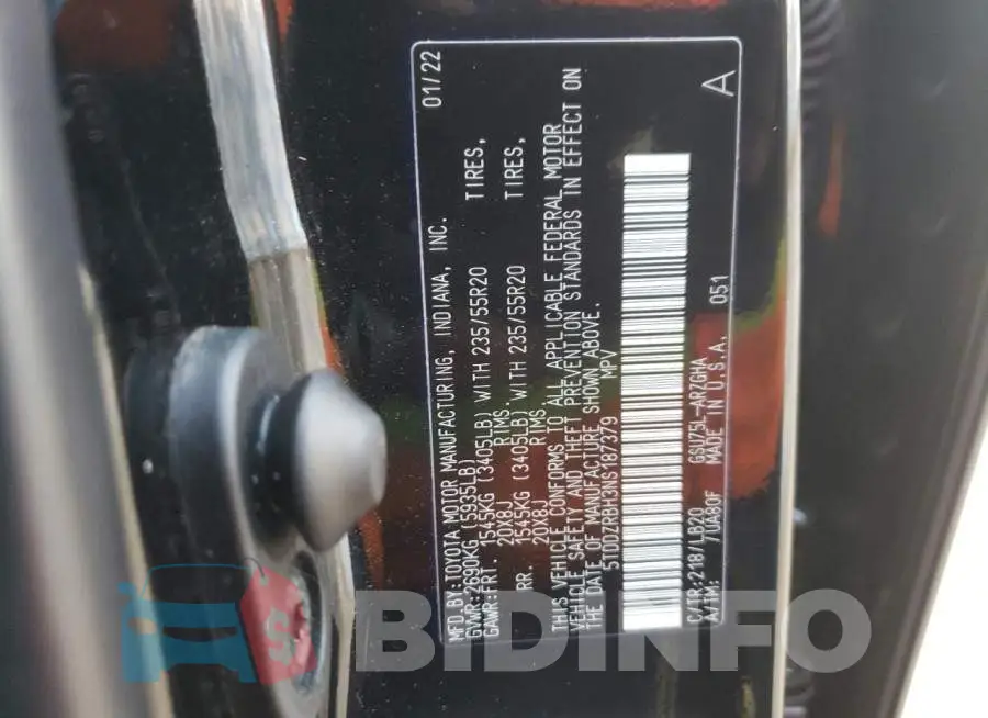 5TDDZRBH3NS187379 Photo# 12