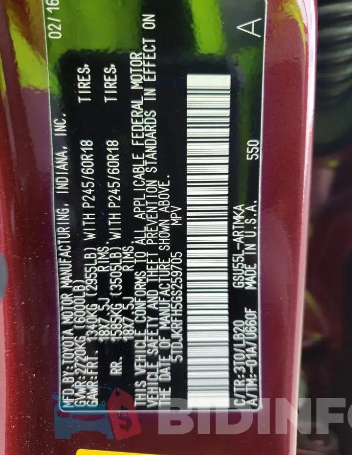 5TDJKRFH5GS259705 Photo# 13