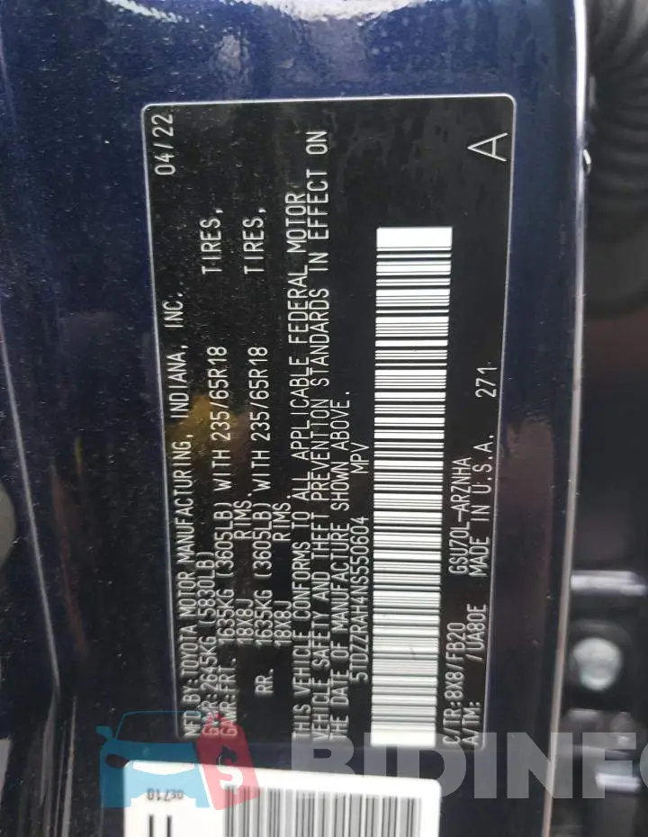 5TDZZRAH4NS550604 Photo# 12