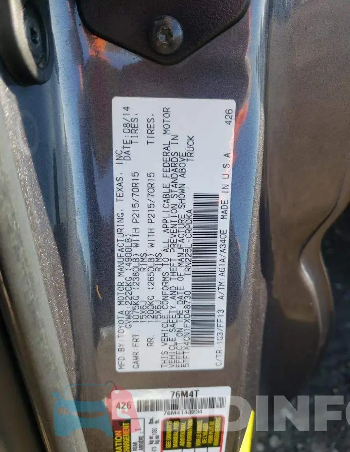 5TFTX4CN1FX048730 Photo# 12