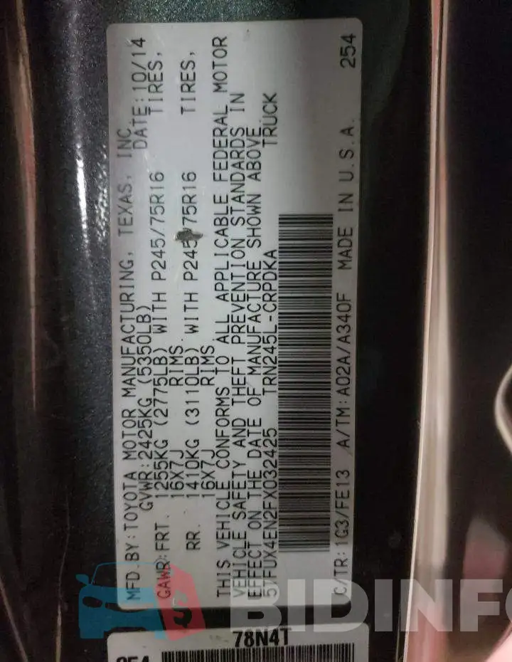 5TFUX4EN2FX032425 Photo# 13