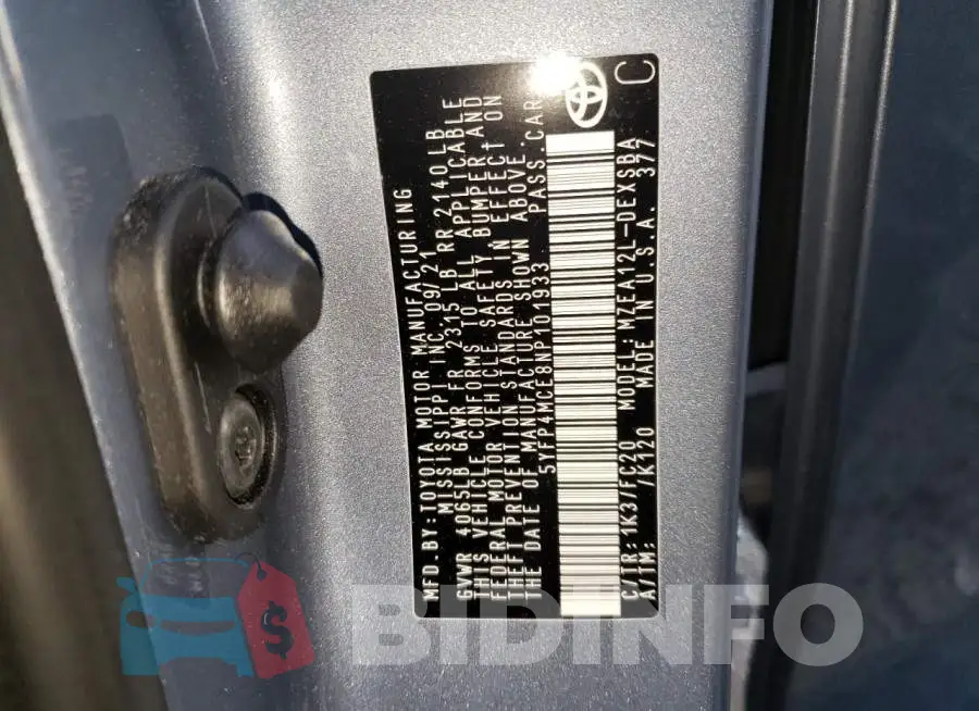 5YFP4MCE8NP101933 Photo# 12